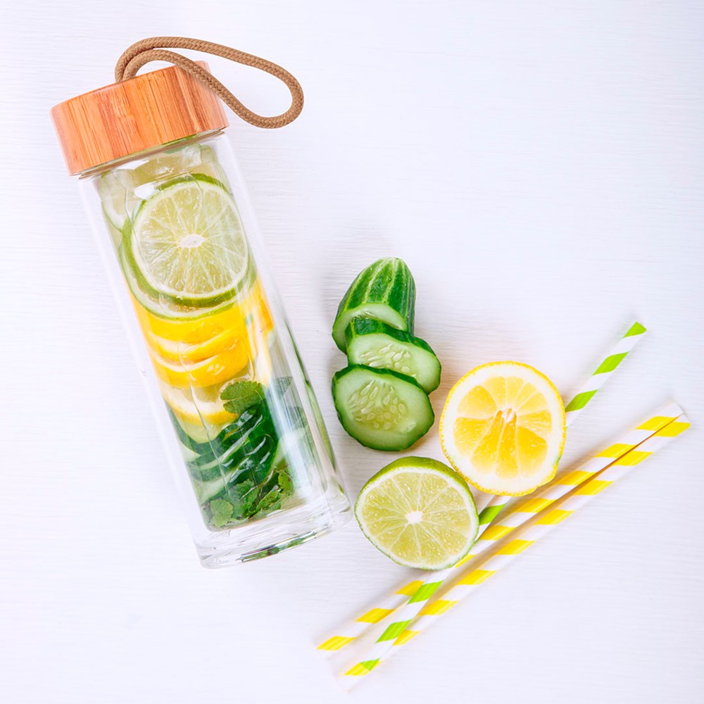 Waterfles Glas Bamboe 420 ml
