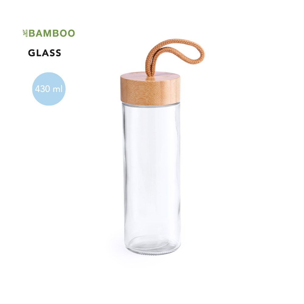 Waterfles Glas Bamboe 420 ml